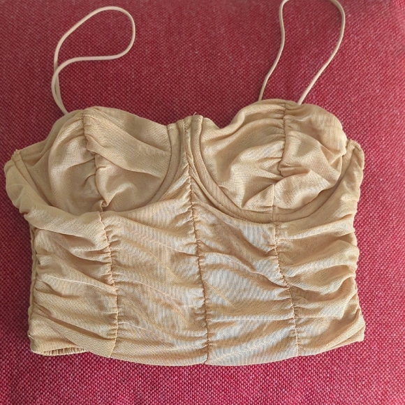Zara Beige Textured Crop Top Sz S - Picture 1 of 3